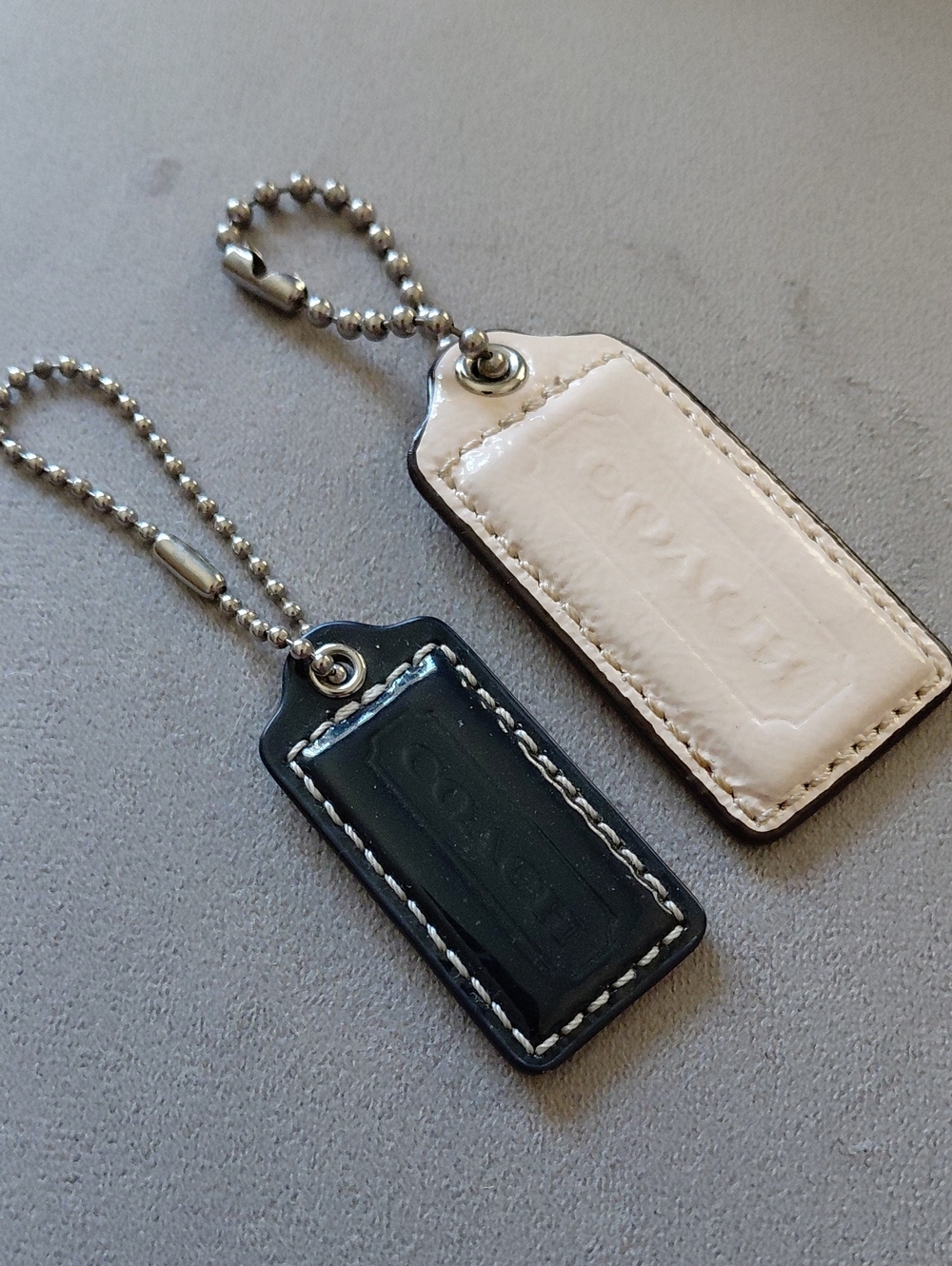 Coach Leather Key & Card Tag Duo in Black and Cream